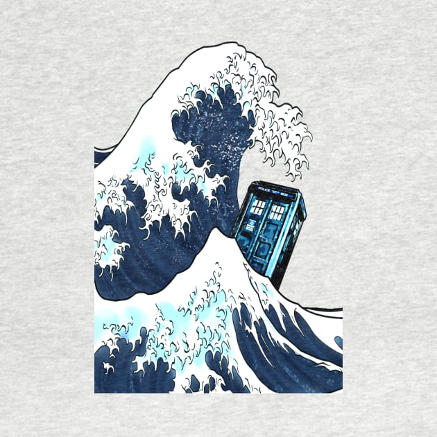 Blue phone box VS the great wave by Dezigner007